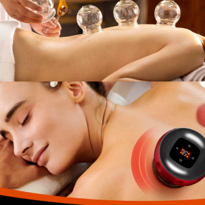 Illustration showing 3-in-1 functions: red light, suction, and heat